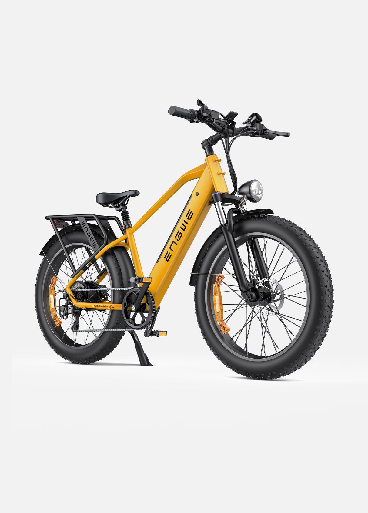una bici elettrica a sospensione completa engwe e26 gialla